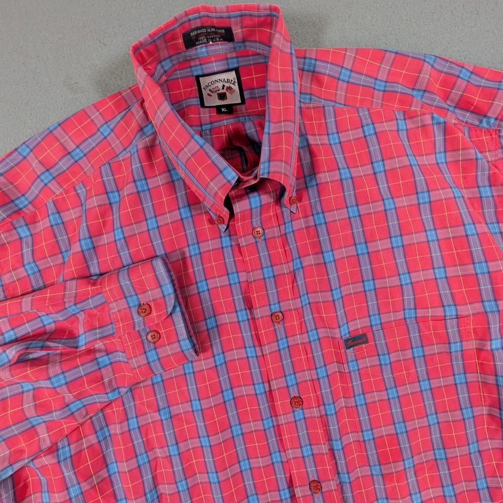 Faconnable Button Down Shirt Mens XL Plaid Long Sleeve USA Made